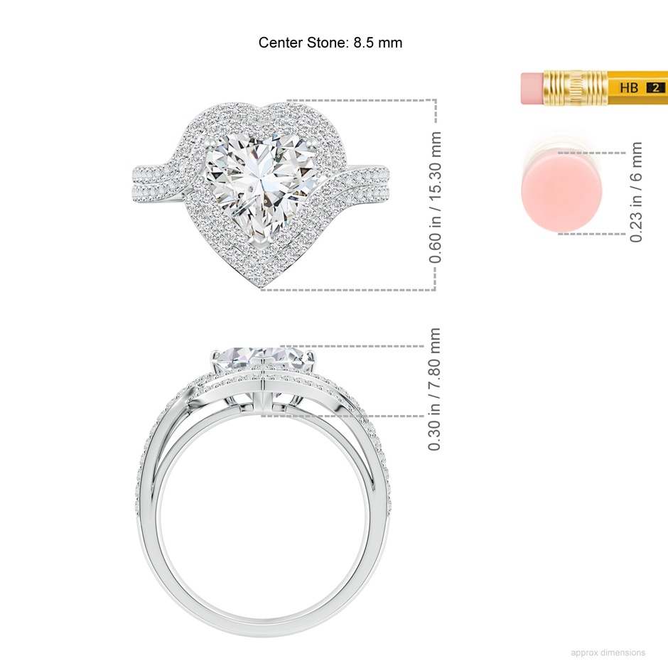 8.5mm HSI2 Heart Diamond Twin Layered Halo Cocktail Ring in White Gold ruler