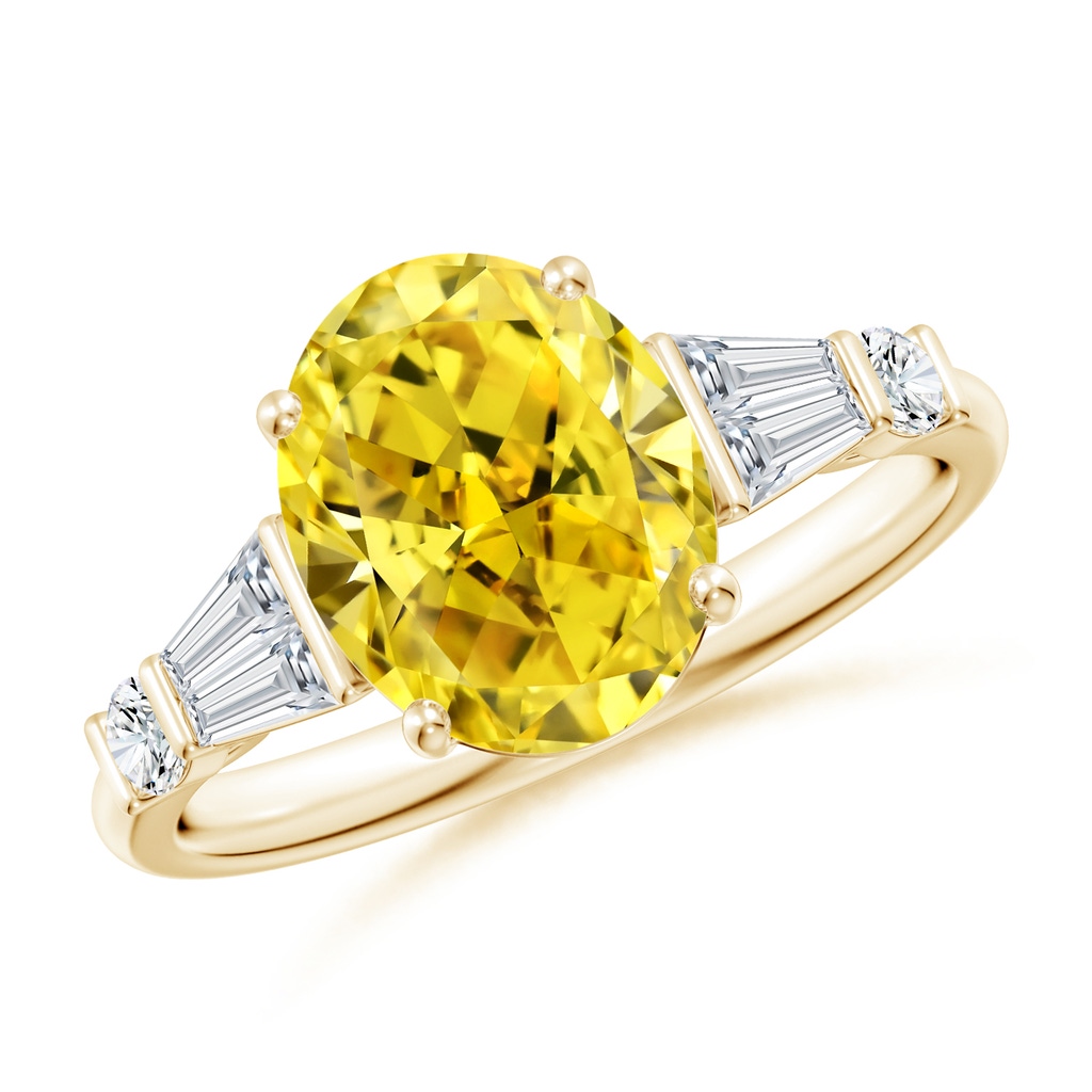 10x8mm AAAA Oval Diamond Side Stone Cocktail Ring in Yellow Gold