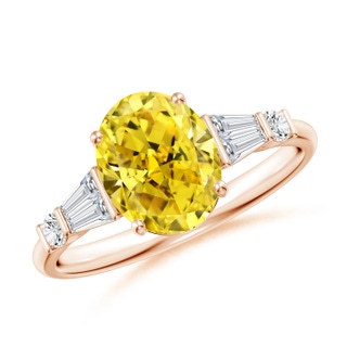 9x7mm AAAA Oval Diamond Side Stone Cocktail Ring in 18K Rose Gold