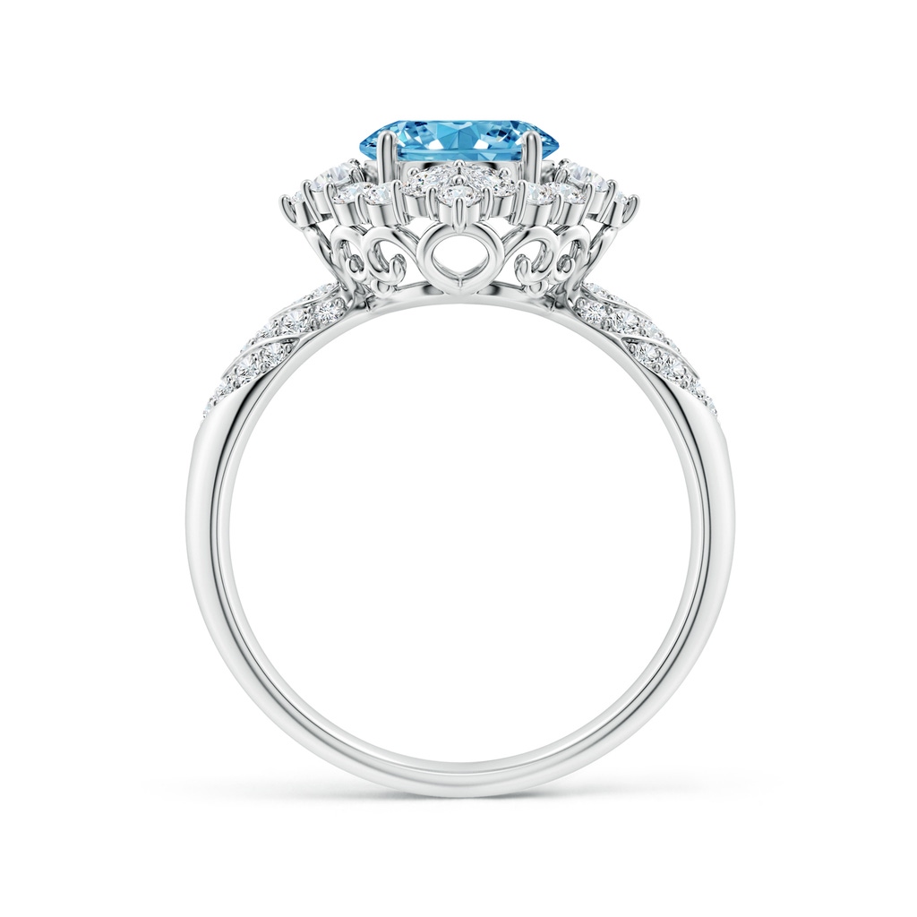 9x7mm AAAA Oval Diamond Geometrical Halo Cocktail Ring in White Gold - side 199