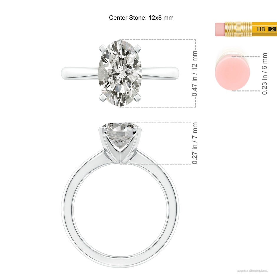 12x8mm KI3 Oval Diamond Reverse Tapered Shank Solitaire Engagement Ring in P950 Platinum ruler