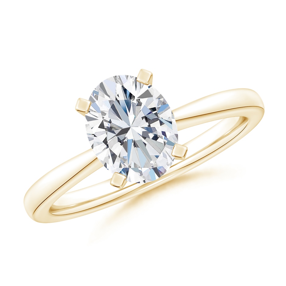 9x7mm GVS2 Oval Diamond Reverse Tapered Shank Solitaire Engagement Ring in Yellow Gold 