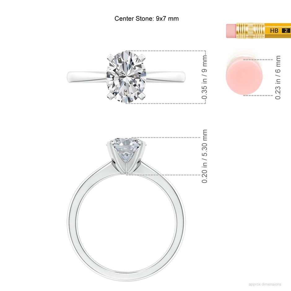 9x7mm HSI2 Oval Diamond Reverse Tapered Shank Solitaire Engagement Ring in 18K White Gold ruler