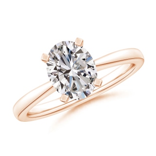 9x7mm IJI1I2 Oval Diamond Reverse Tapered Shank Solitaire Engagement Ring in 18K Rose Gold