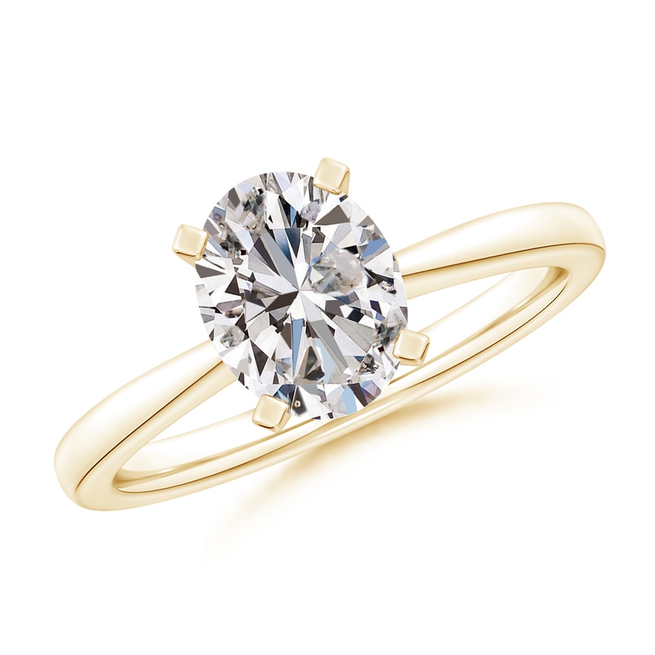9x7mm IJI1I2 Oval Diamond Reverse Tapered Shank Solitaire Engagement Ring in Yellow Gold 