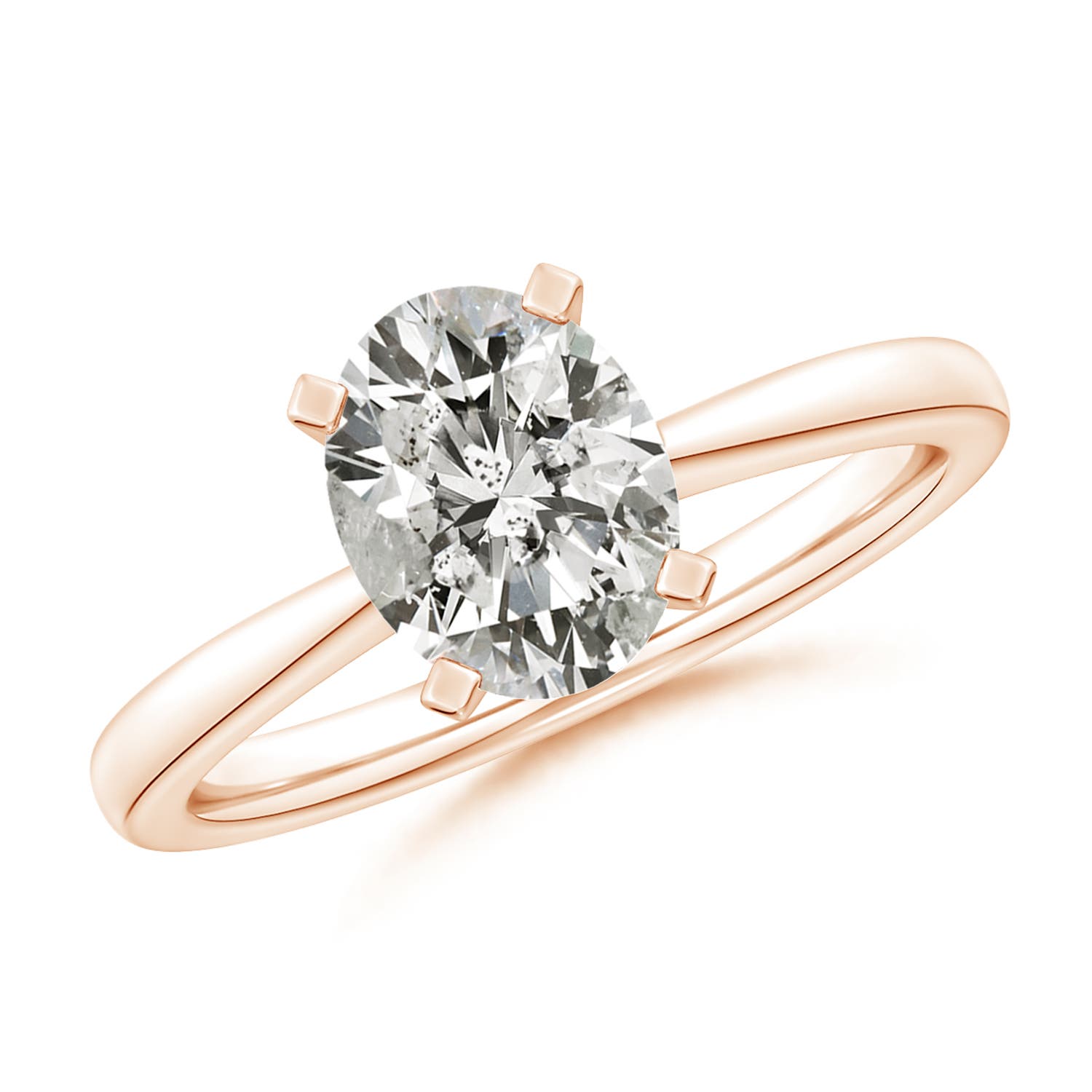 9x7mm KI3 Oval Diamond Reverse Tapered Shank Solitaire Engagement Ring in Rose Gold