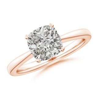 7.5mm KI3 Cushion Diamond Reverse Tapered Shank Solitaire Engagement Ring in Rose Gold