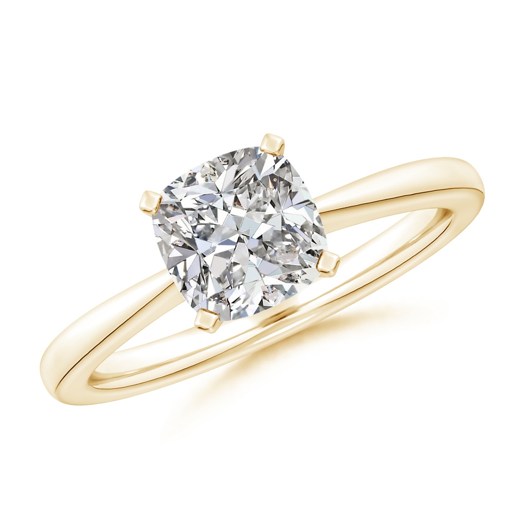 7mm IJI1I2 Cushion Diamond Reverse Tapered Shank Solitaire Engagement Ring in Yellow Gold