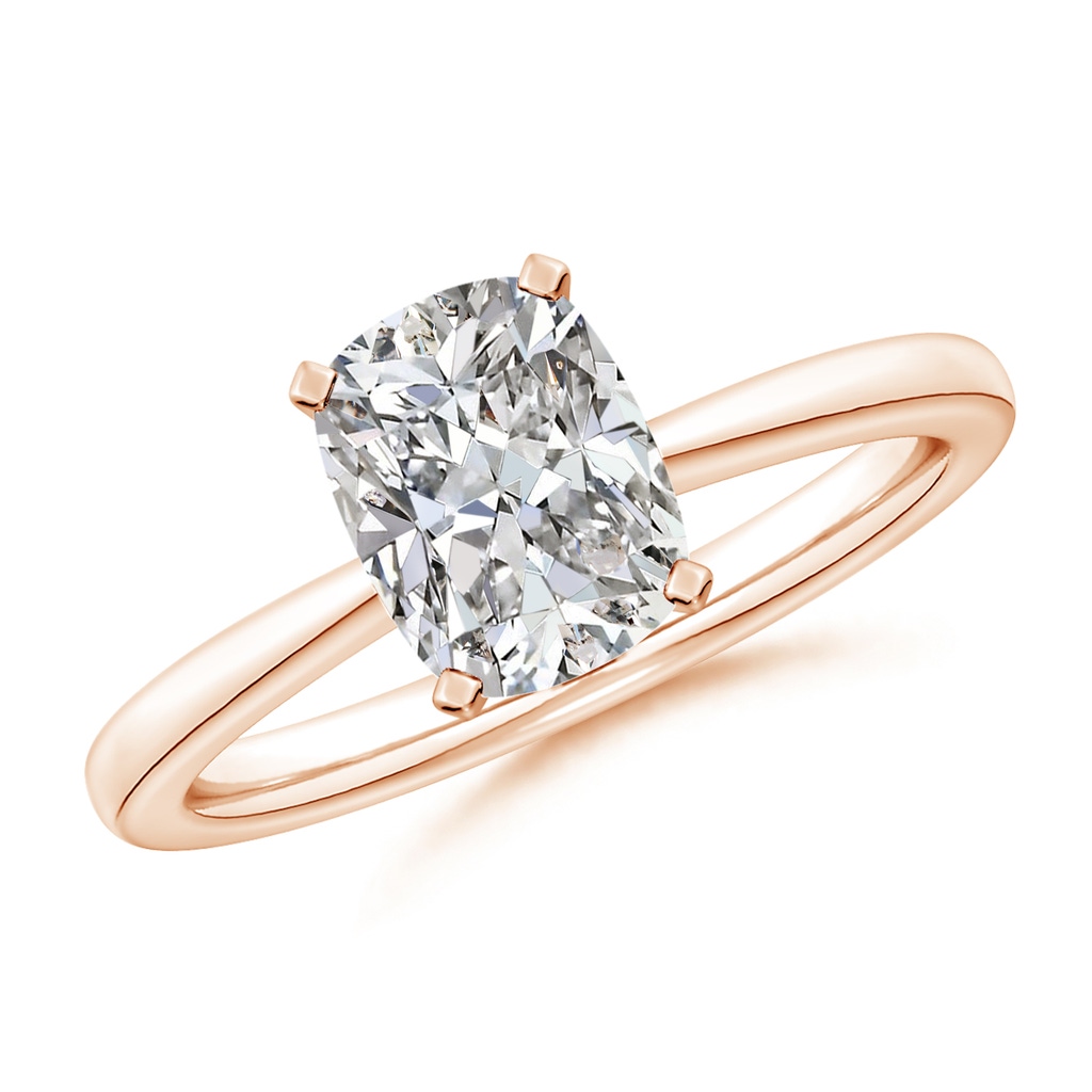 8.5x6.5mm IJI1I2 Cushion Rectangular Diamond Reverse Tapered Shank Solitaire Engagement Ring in Rose Gold