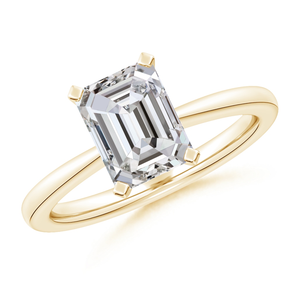 8.5x6.5mm IJI1I2 Emerald-Cut Diamond Reverse Tapered Shank Solitaire Engagement Ring in Yellow Gold