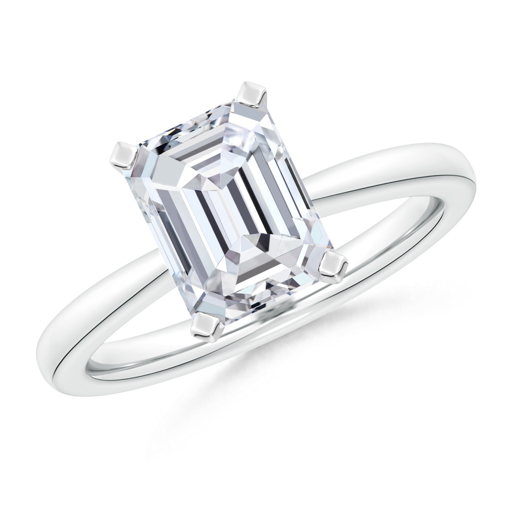 9x7mm HSI2 Emerald-Cut Diamond Reverse Tapered Shank Solitaire Engagement Ring in White Gold 