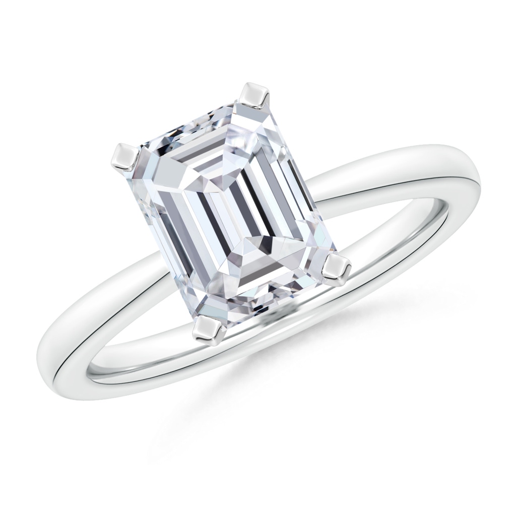 9x7mm HSI2 Emerald-Cut Diamond Reverse Tapered Shank Solitaire Engagement Ring in White Gold