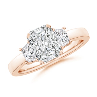 8x6mm HSI2 Radiant-Cut and Trapezoid Diamond Three Stone Engagement Ring in Rose Gold