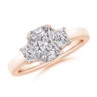 8x6mm IJI1I2 Radiant-Cut and Trapezoid Diamond Three Stone Engagement Ring in 18K Rose Gold
