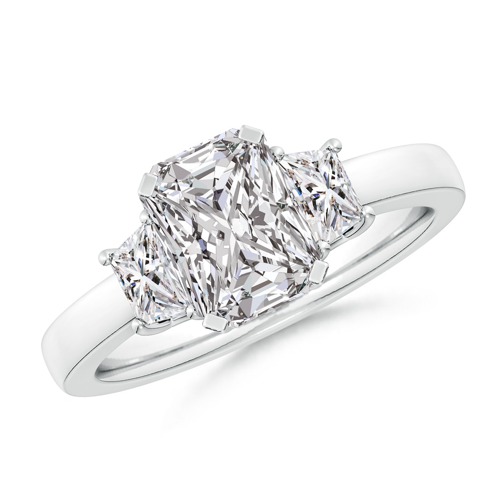 8x6mm IJI1I2 Radiant-Cut and Trapezoid Diamond Three Stone Engagement Ring in White Gold