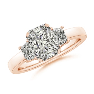 8x6mm KI3 Radiant-Cut and Trapezoid Diamond Three Stone Engagement Ring in Rose Gold