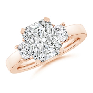 9.5x7.5mm HSI2 Radiant-Cut and Trapezoid Diamond Three Stone Engagement Ring in Rose Gold