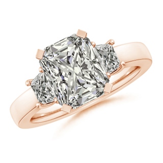 9.5x7.5mm KI3 Radiant-Cut and Trapezoid Diamond Three Stone Engagement Ring in 10K Rose Gold