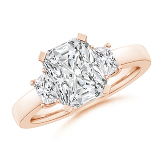 9x7mm HSI2 Radiant-Cut and Trapezoid Diamond Three Stone Engagement Ring in 9K Rose Gold