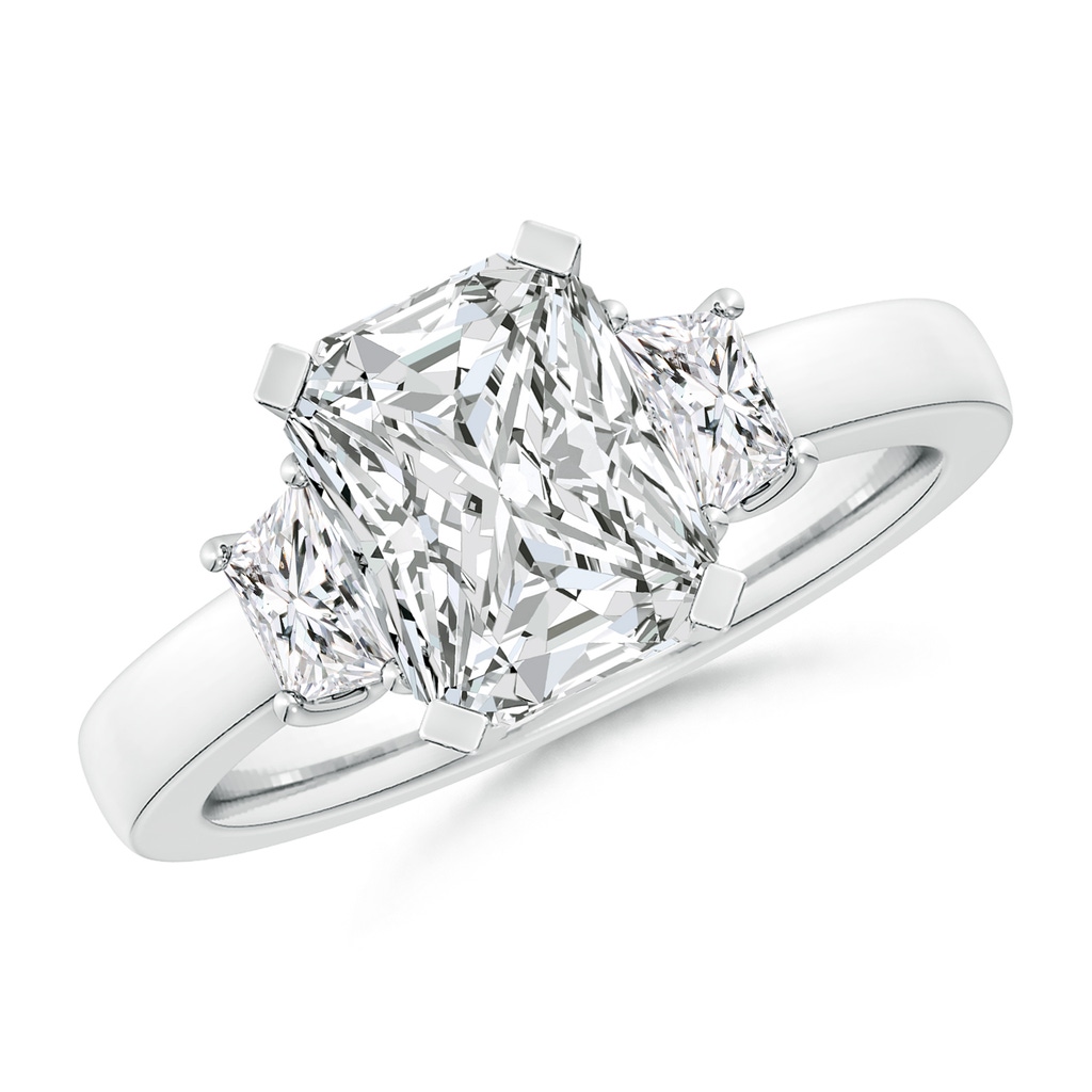9x7mm HSI2 Radiant-Cut and Trapezoid Diamond Three Stone Engagement Ring in White Gold