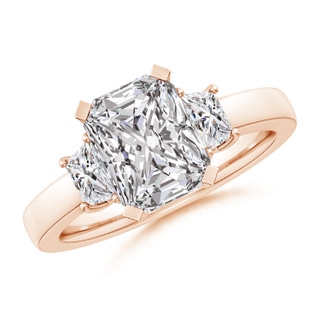 9x7mm IJI1I2 Radiant-Cut and Trapezoid Diamond Three Stone Engagement Ring in Rose Gold