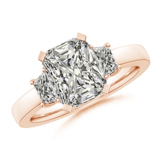 9x7mm KI3 Radiant-Cut and Trapezoid Diamond Three Stone Engagement Ring in Rose Gold