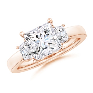 7.4mm GVS2 Princess-Cut and Trapezoid Diamond Three Stone Engagement Ring in Rose Gold