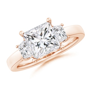 7.4mm HSI2 Princess-Cut and Trapezoid Diamond Three Stone Engagement Ring in 9K Rose Gold