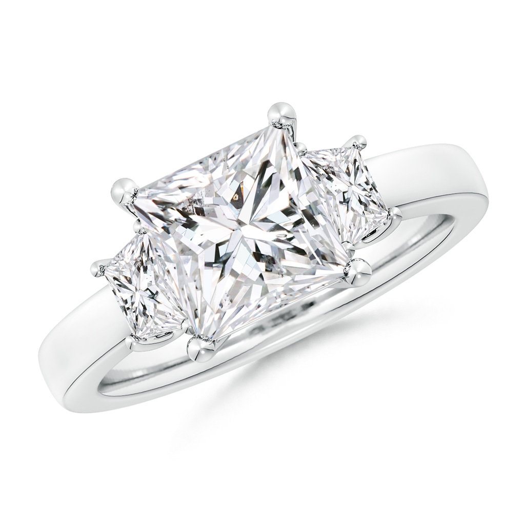 7.4mm HSI2 Princess-Cut and Trapezoid Diamond Three Stone Engagement Ring in White Gold