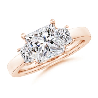 7.4mm IJI1I2 Princess-Cut and Trapezoid Diamond Three Stone Engagement Ring in 9K Rose Gold
