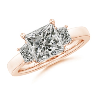 7.4mm KI3 Princess-Cut and Trapezoid Diamond Three Stone Engagement Ring in Rose Gold