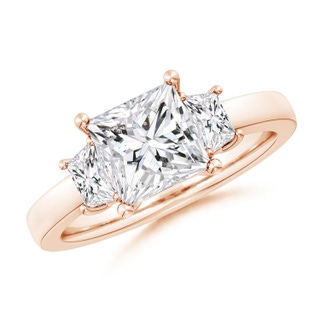 7mm HSI2 Princess-Cut and Trapezoid Diamond Three Stone Engagement Ring in 9K Rose Gold