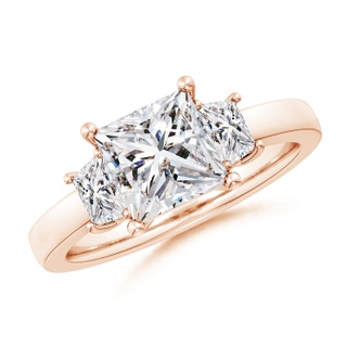 7mm IJI1I2 Princess-Cut and Trapezoid Diamond Three Stone Engagement Ring in Rose Gold