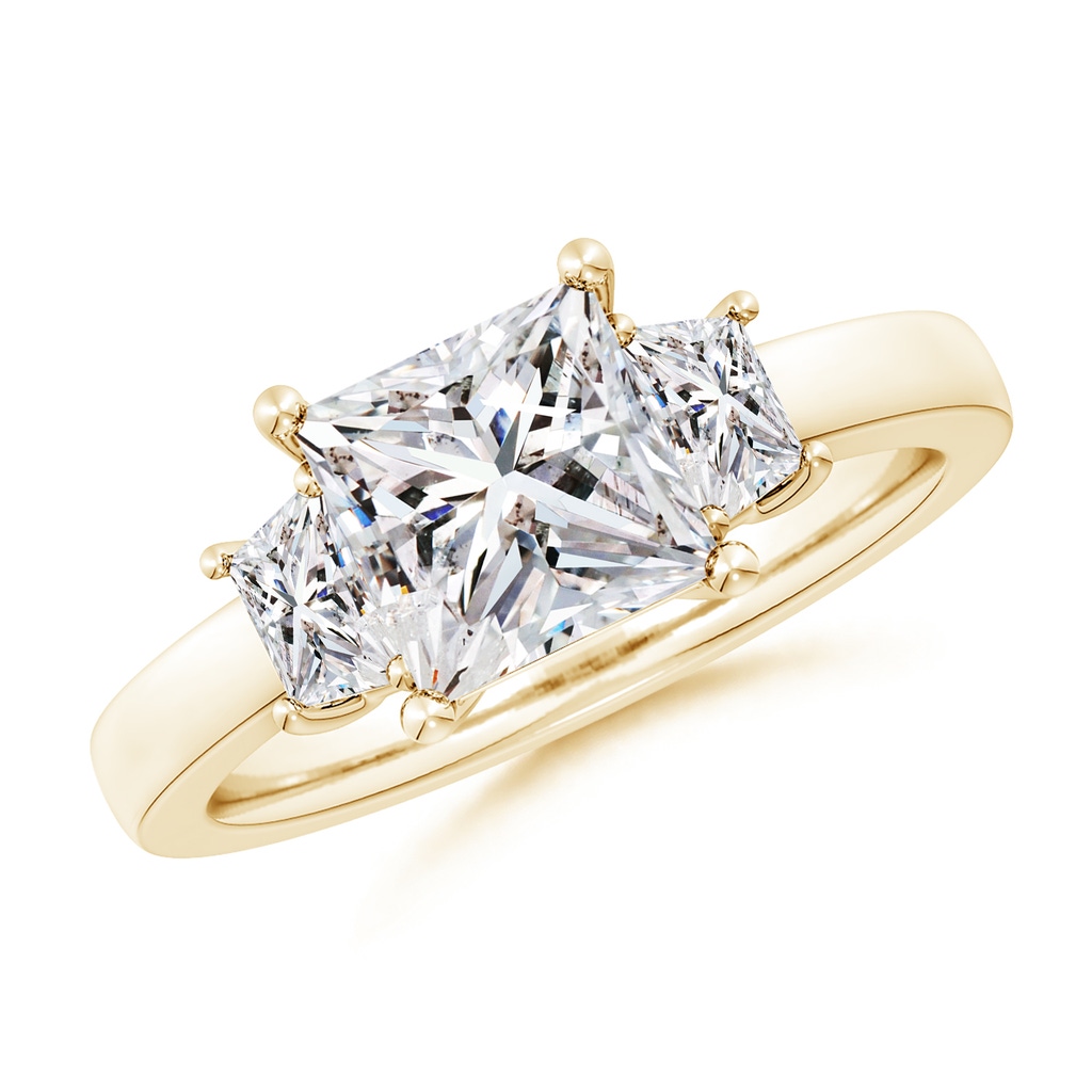 7mm IJI1I2 Princess-Cut and Trapezoid Diamond Three Stone Engagement Ring in Yellow Gold