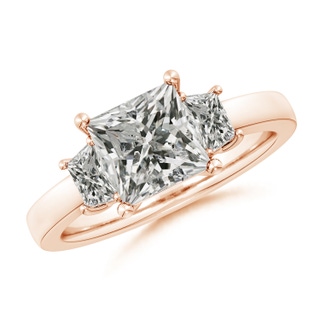 7mm KI3 Princess-Cut and Trapezoid Diamond Three Stone Engagement Ring in Rose Gold