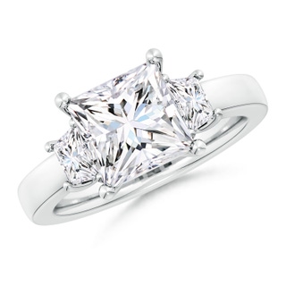 8mm GVS2 Princess-Cut and Trapezoid Diamond Three Stone Engagement Ring in P950 Platinum