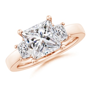 8mm IJI1I2 Princess-Cut and Trapezoid Diamond Three Stone Engagement Ring in 9K Rose Gold