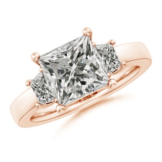 8mm KI3 Princess-Cut and Trapezoid Diamond Three Stone Engagement Ring in 9K Rose Gold