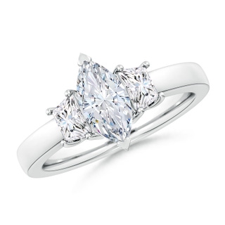 10x5mm GVS2 Marquise and Trapezoid Diamond Three Stone Engagement Ring in P950 Platinum