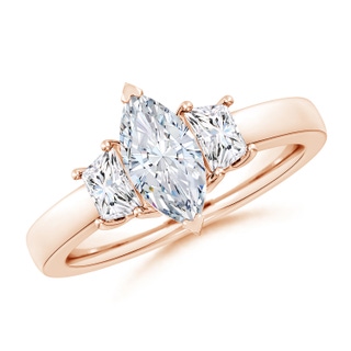 10x5mm GVS2 Marquise and Trapezoid Diamond Three Stone Engagement Ring in Rose Gold