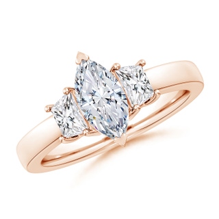 10x5mm HSI2 Marquise and Trapezoid Diamond Three Stone Engagement Ring in 18K Rose Gold