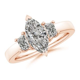 12x6mm KI3 Marquise and Trapezoid Diamond Three Stone Engagement Ring in 18K Rose Gold