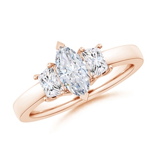 9x4.5mm GVS2 Marquise and Trapezoid Diamond Three Stone Engagement Ring in Rose Gold