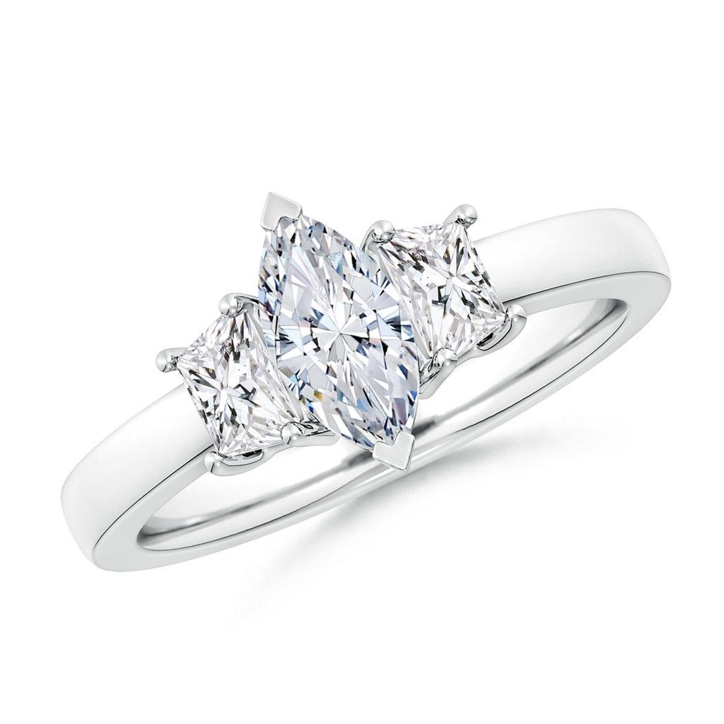 9x4.5mm HSI2 Marquise and Trapezoid Diamond Three Stone Engagement Ring in White Gold