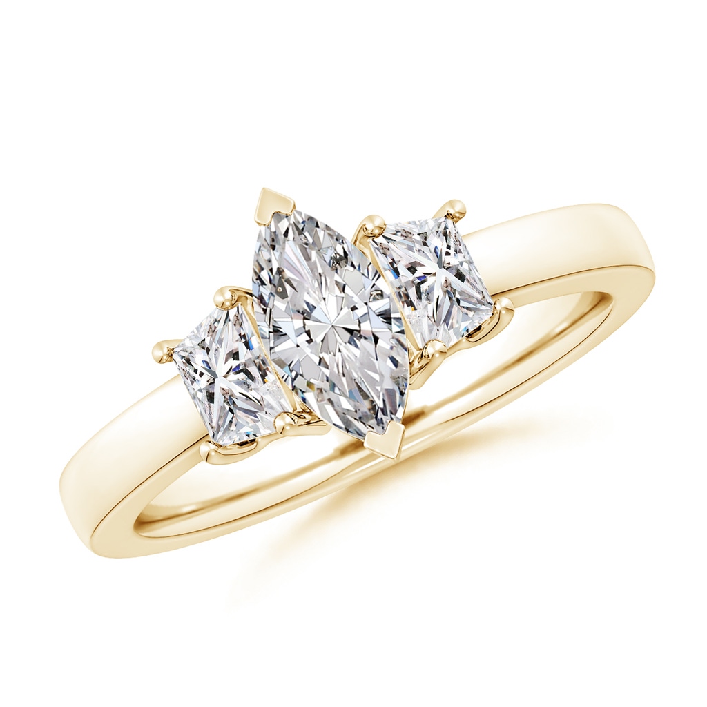 9x4.5mm IJI1I2 Marquise and Trapezoid Diamond Three Stone Engagement Ring in Yellow Gold