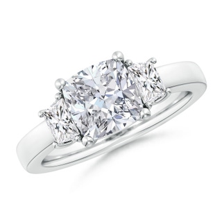 7.5mm HSI2 Cushion and Trapezoid Diamond Three Stone Engagement Ring in P950 Platinum