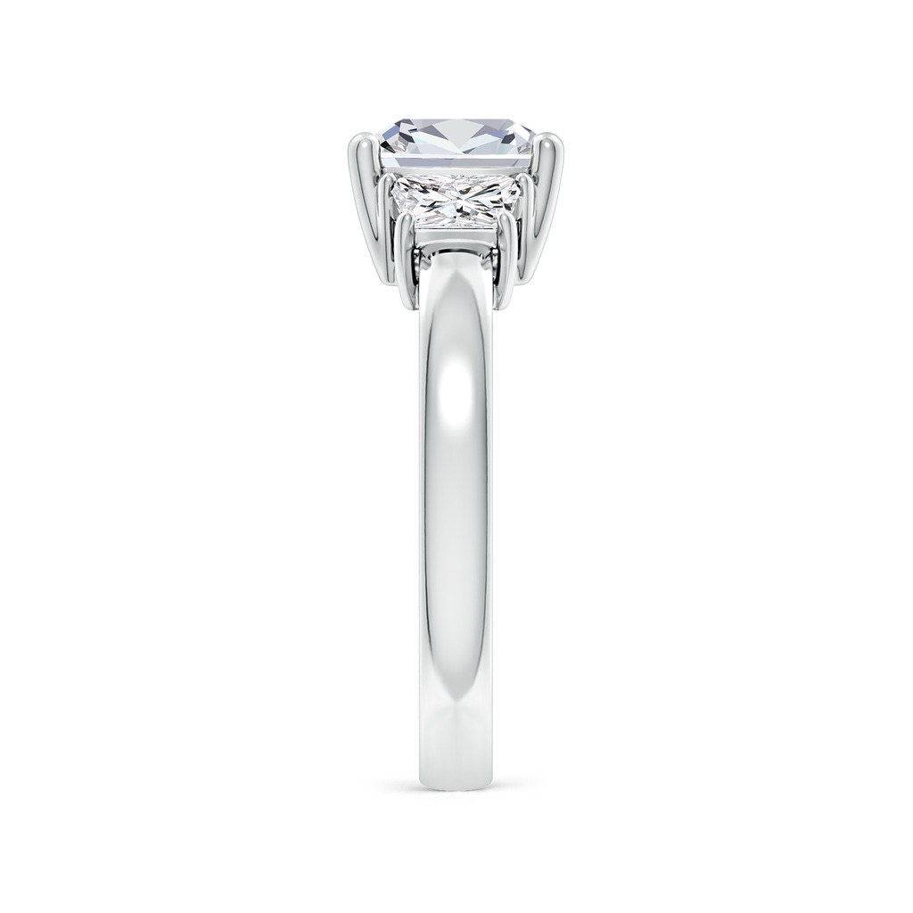 7.5mm HSI2 Cushion and Trapezoid Diamond Three Stone Engagement Ring in White Gold Side 299