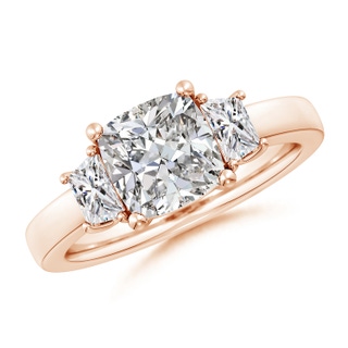 7.5mm IJI1I2 Cushion and Trapezoid Diamond Three Stone Engagement Ring in 18K Rose Gold