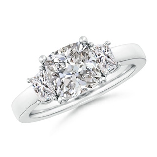 7.5mm IJI1I2 Cushion and Trapezoid Diamond Three Stone Engagement Ring in P950 Platinum