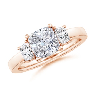 7mm HSI2 Cushion and Trapezoid Diamond Three Stone Engagement Ring in Rose Gold